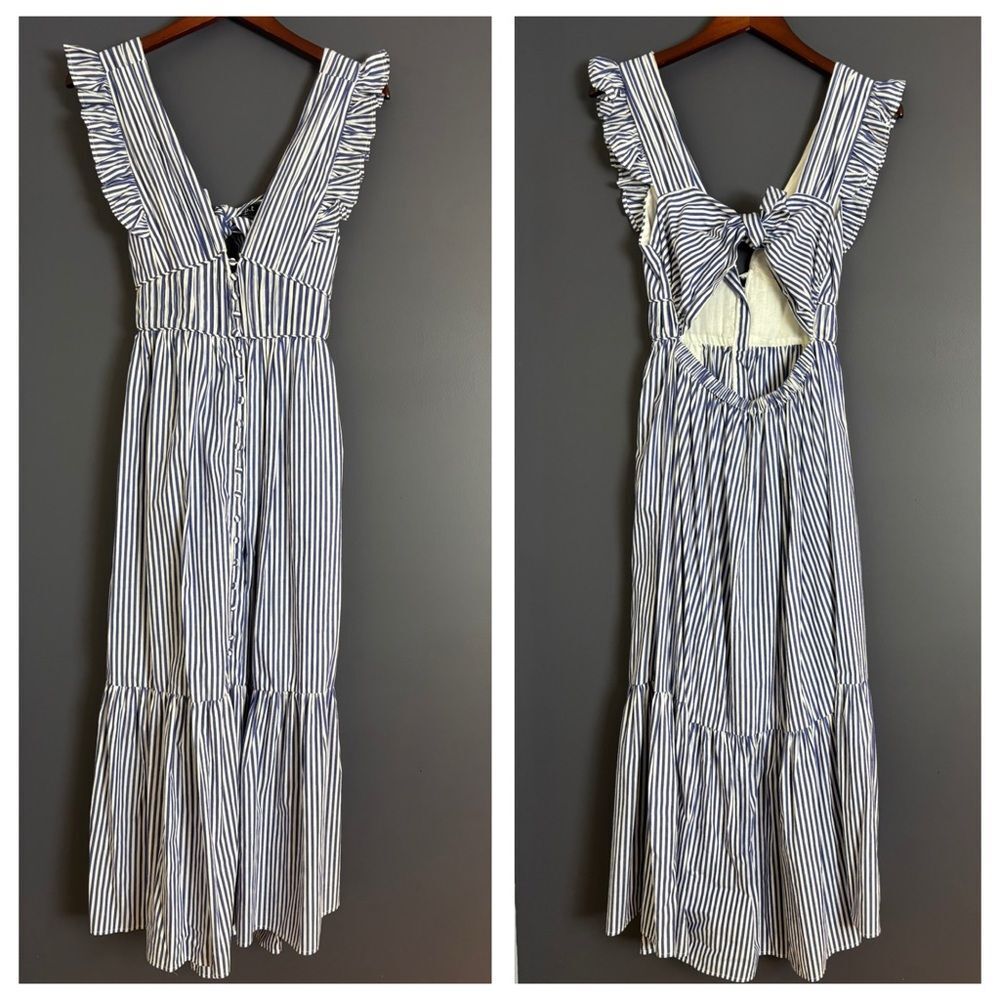 O. P. T. Stella Blue & White Striped Tiered Ruffle Midi Maxi Dress Size Medium - Picture 2 of 16